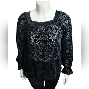 Black Velvet Burnout Sheer Lace Off the Shoulder Romantic Sexy Whimsigoth XS Top